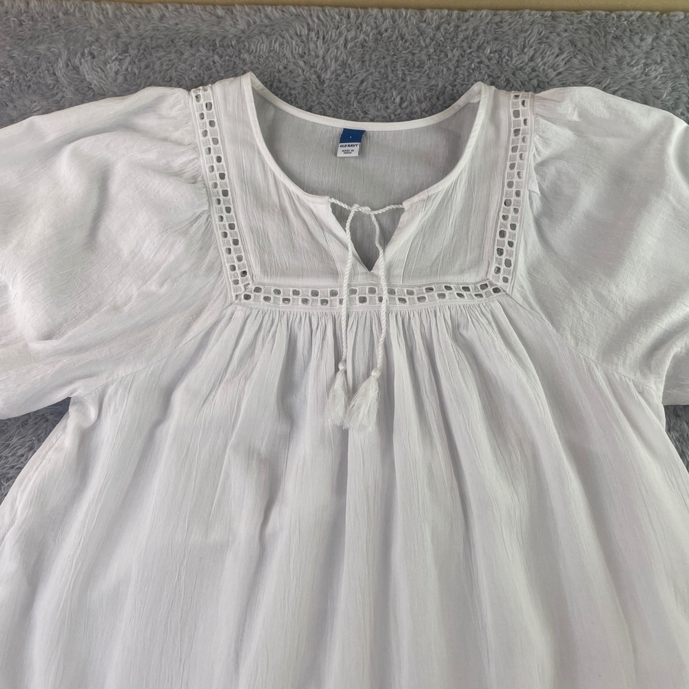 Old Navy Babydoll Dress Womens Large White Prairie Peasant Cottagecore Boho Chic - Picture 4 of 12
